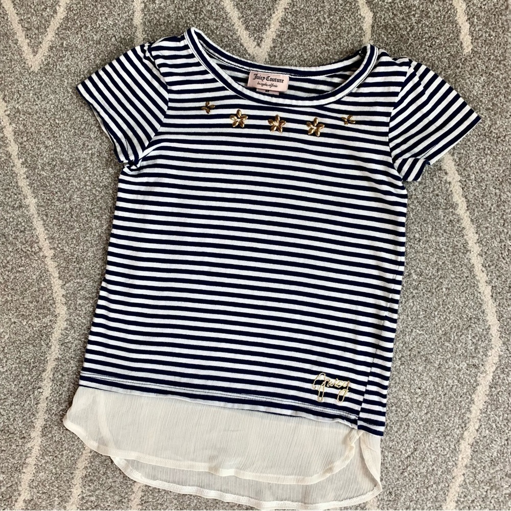 Juicy Couture Navy Striped Short Sleeve T-shirt w/ Peekaboo Hem Size 6X